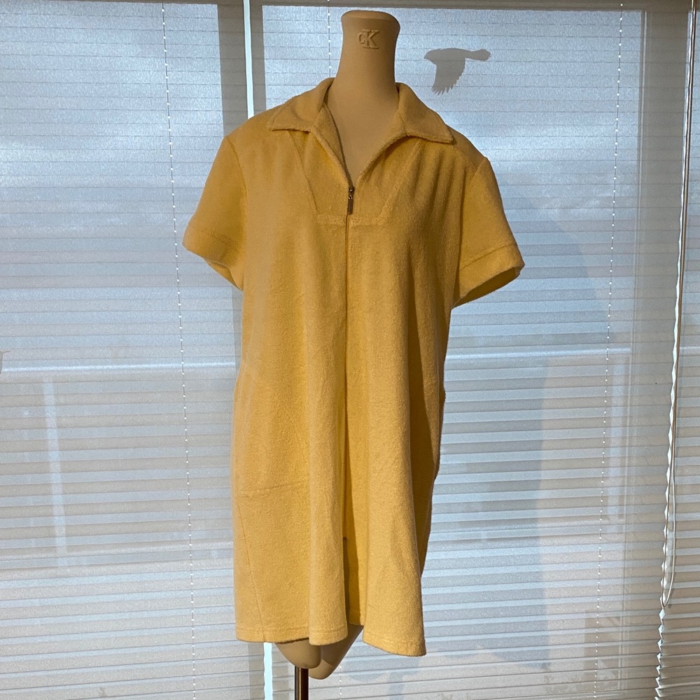 Vintage Diamond Tea, Yellow Terry Cloth Mini Kaftan XL 70% Cotton